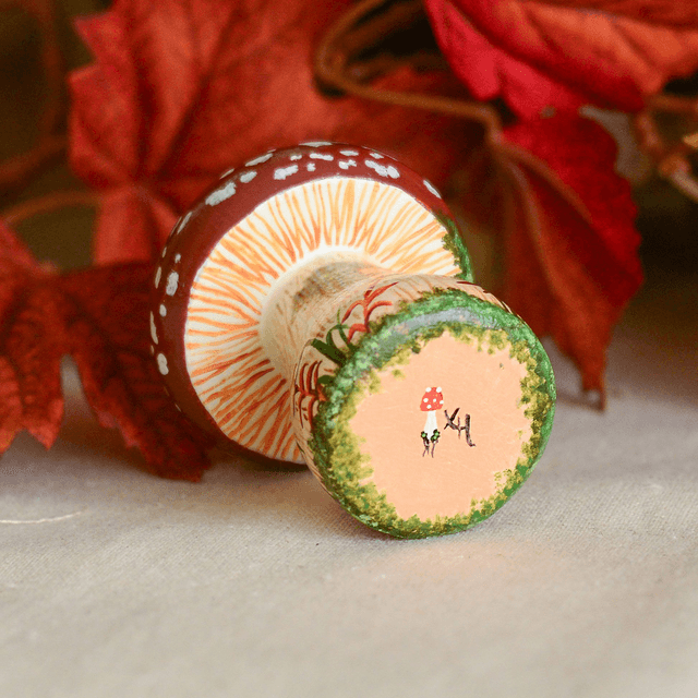 "Amanita House" Hand-Painted Wooden Mushroom