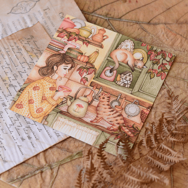 "Cozy Kitchen" postcard