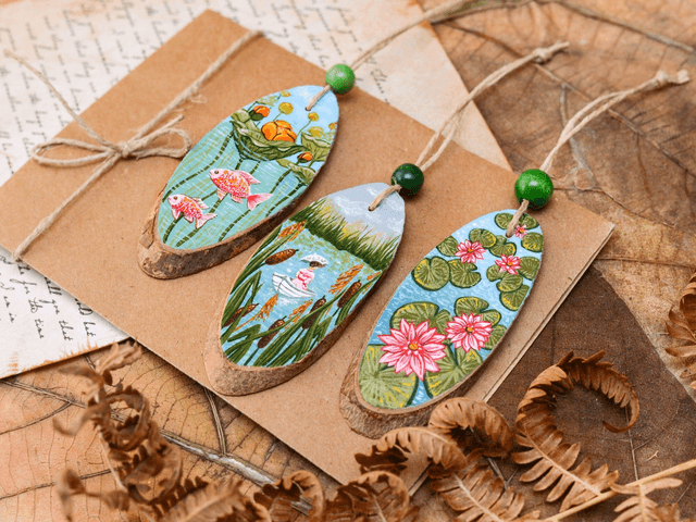 "Lake Trio"  wood slice painting set