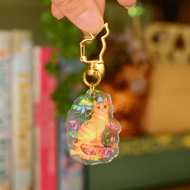Flower Cat Holographic Acrylic Keychain