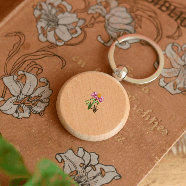 "A Flower Patch" Hand-Painted Wooden Keychain