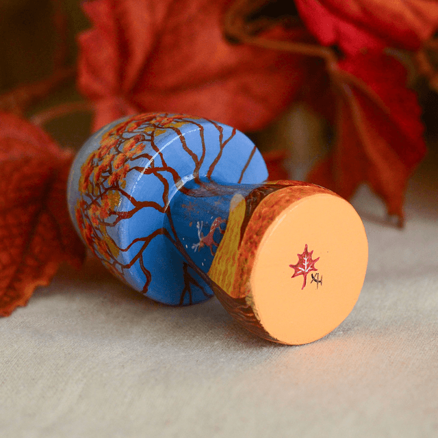 "A Golden World" Hand-Painted Wooden Mushroom