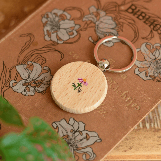 "A Dreaming Deer" Hand-Painted Wooden Keychain