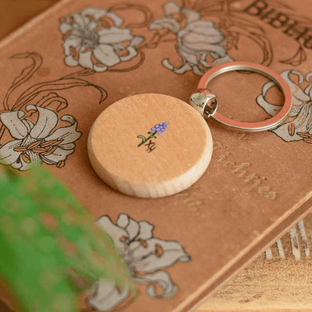 "A White Rabbit" Hand-Painted Wooden Keychain