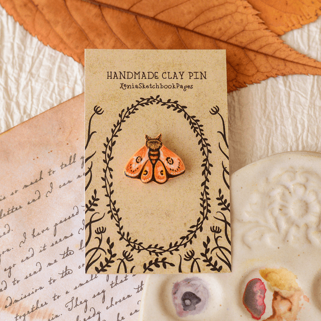 Autumn Collection "A Golden Moth" clay pin