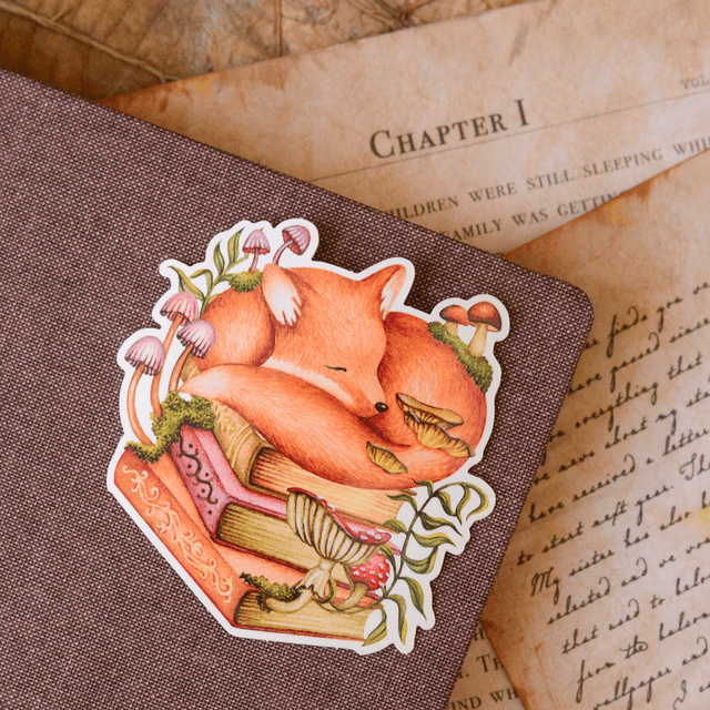 "A Library Fox" XL vinyl sticker