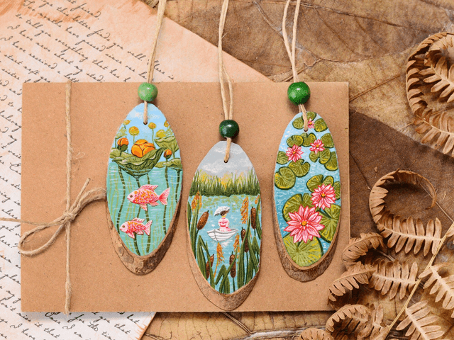 "Lake Trio"  wood slice painting set