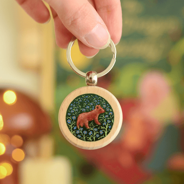 "A Wandering Bear" Hand-Painted Wooden Keychain