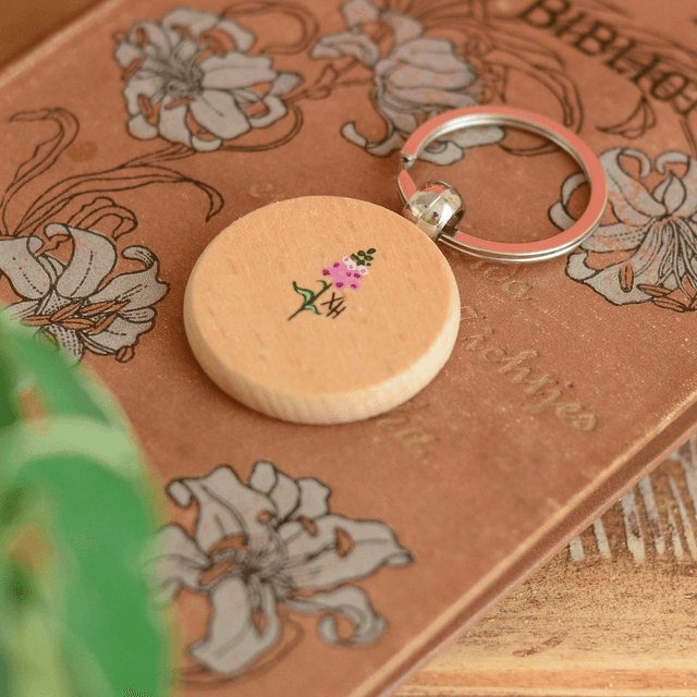 "A Fox Night" Hand-Painted Wooden Keychain