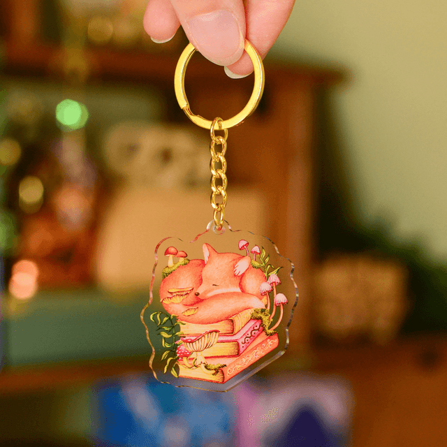 &quot;A Library Fox&quot; Clear Acrylic Keychain