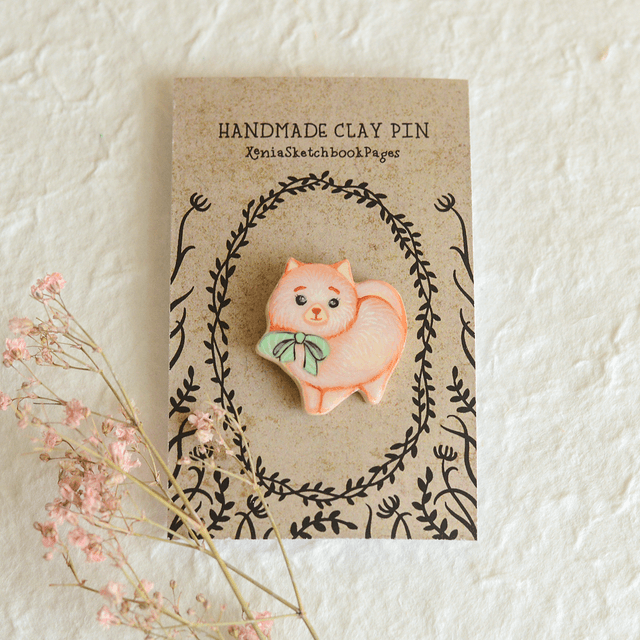 Spring Collection &quot;Pomeranian Cutie&quot; clay pin