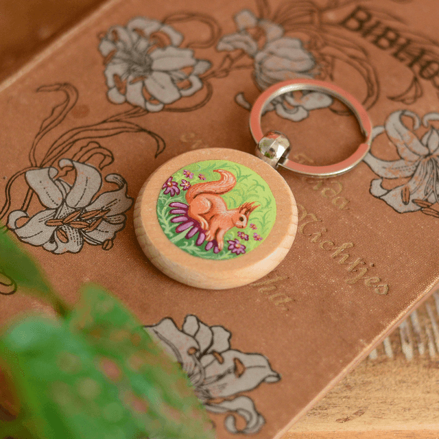 &quot;A Flower Patch&quot; Hand-Painted Wooden Keychain